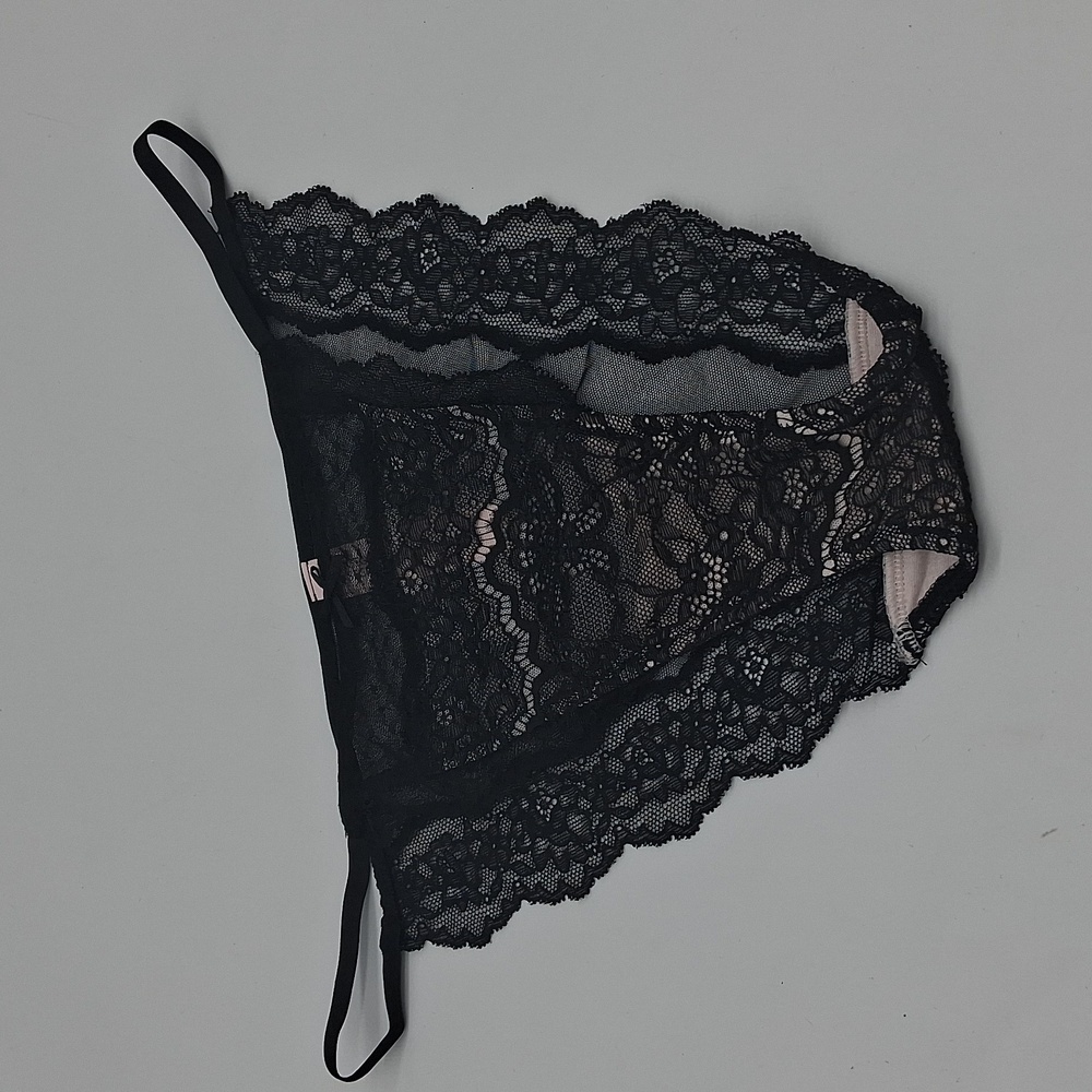 Victoria's Secret Dream Angels Lace & Mesh String Bikini Panty Black Pink M